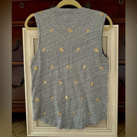 J. Crew gray sleeveless T-shirt with gold foil banana design S NWOT - Picture 4 of 12